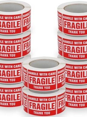 10 Rolls/5000 Labels, Handle with Care Fragile, Red Warning Shipping Label 2”x3”